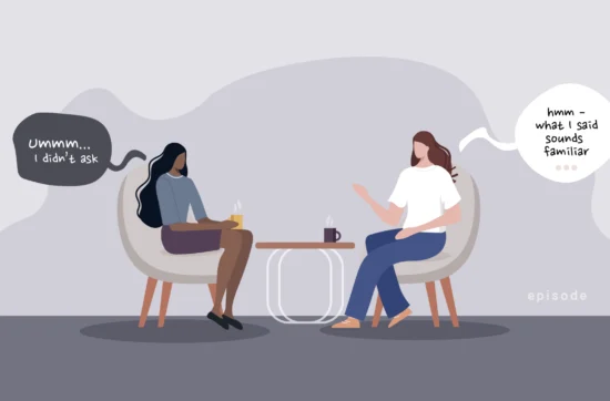 image of two women talking in a moment of deja vu